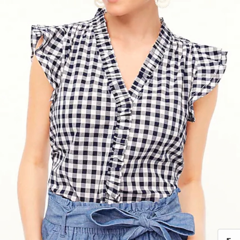 J Crew Factory sleeveless gingham ruffle top